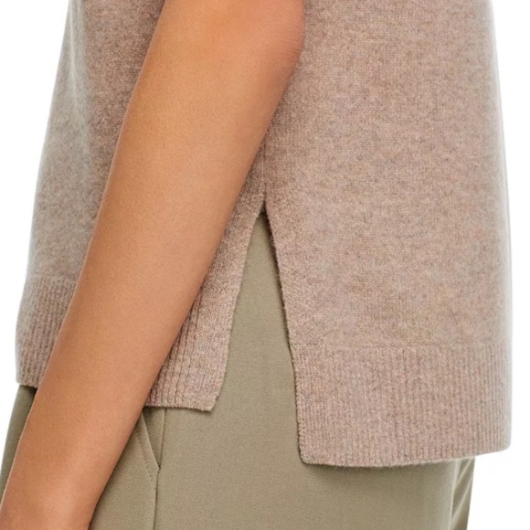 Luxurious 100% Cashmere Split Hem Turtleneck Tank By Aqua in Wheat / Beige - Picture 4 of 6